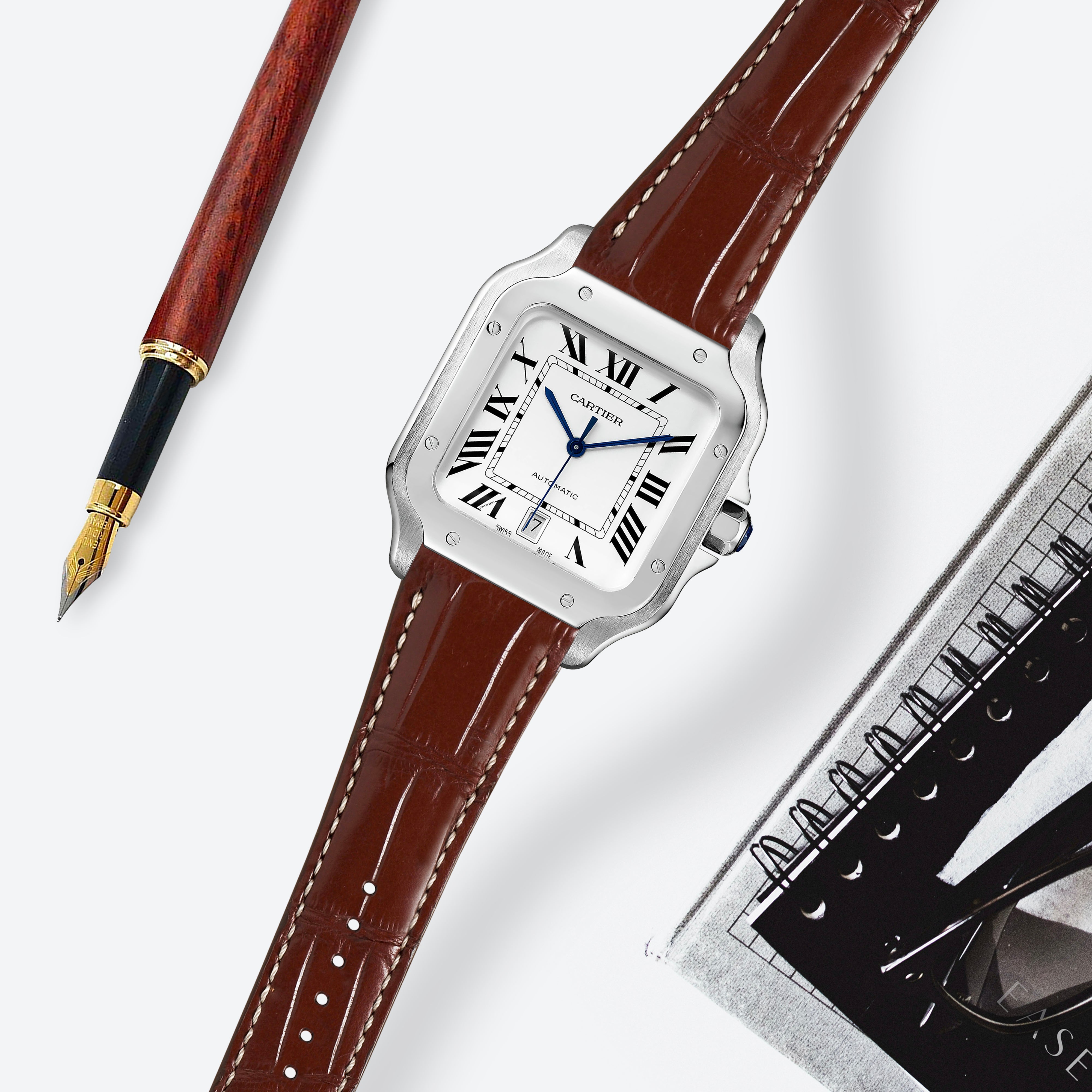 【まとめ買い】 Straps Release Quick Santos New Cartier - Brown Croco 小物
