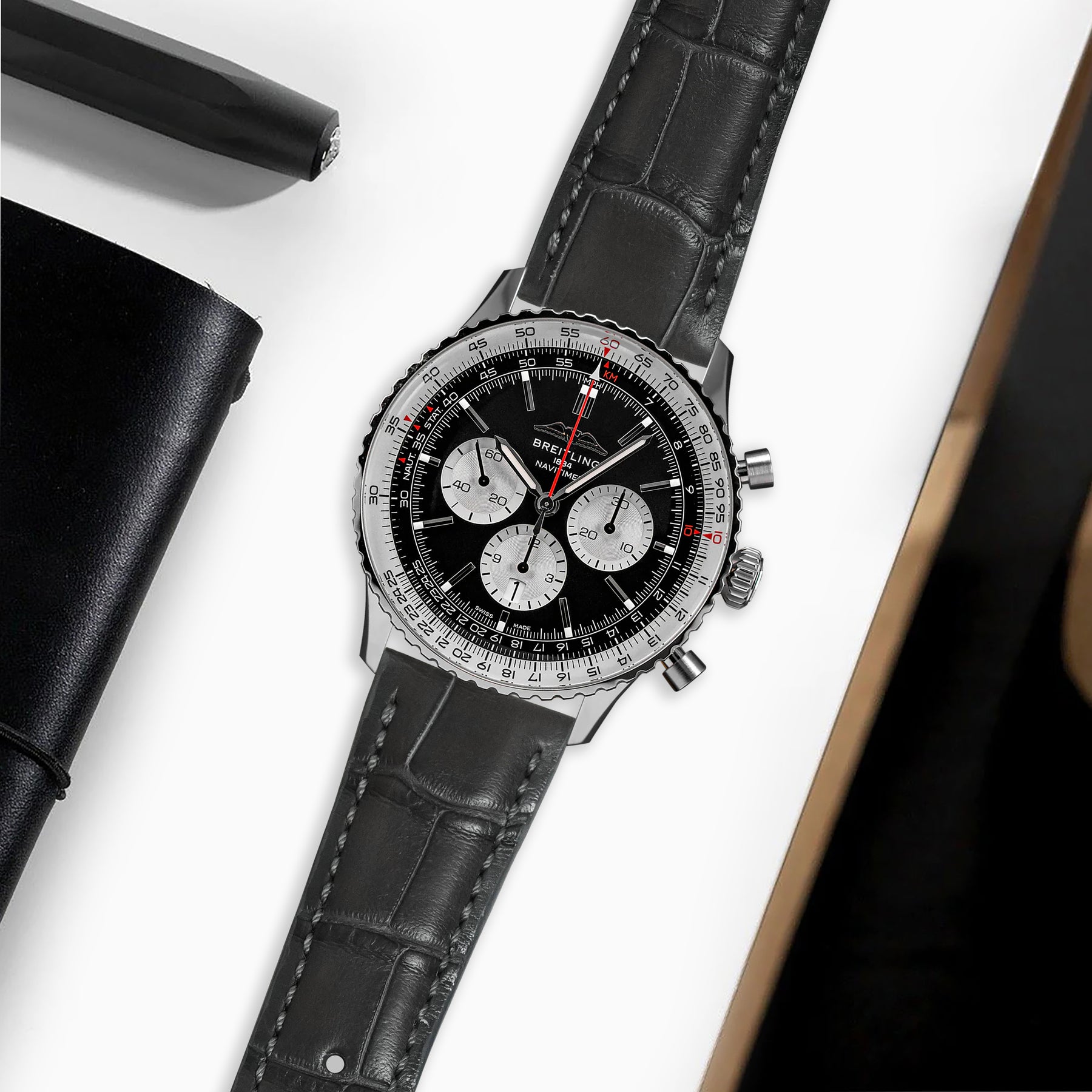 Navitimer Strap Breitling Navitimer Straps - Croco Charcoal – Liger Straps