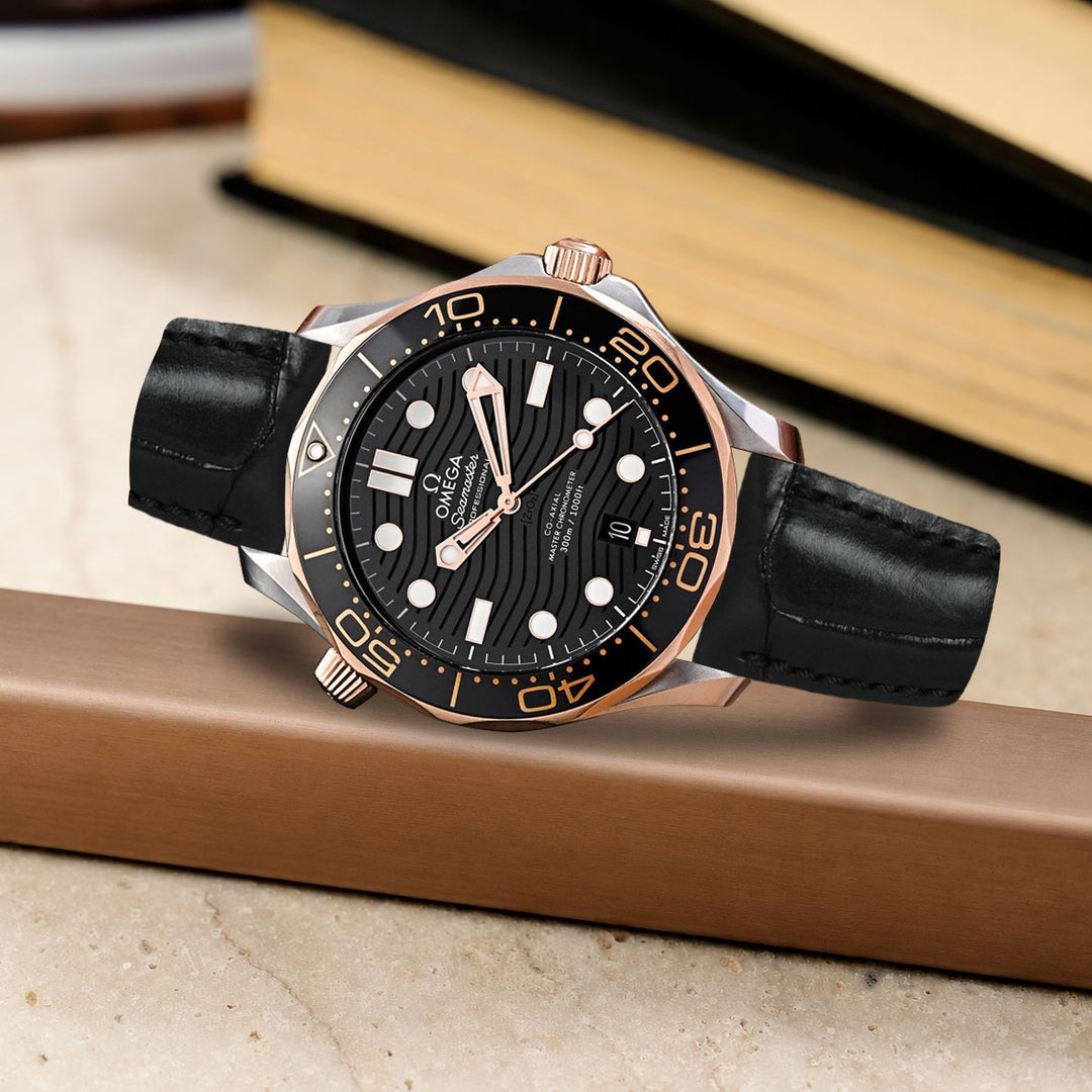 OMEGA ブラックレザー Omega Seamaster Diver 300m Straps - Croco Black – Liger Straps