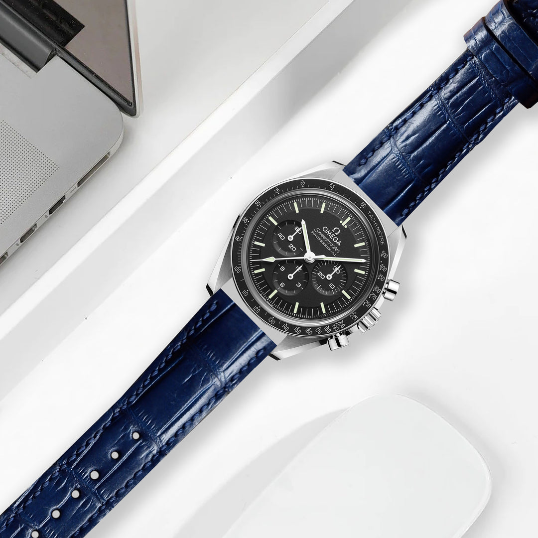 OMEGA オメガ　ネイビー クロコダイル　レザーベルト 20mm 濃紺 For OMEGA オメガ Chopard ショパール 汎用ワニレザーベルト 受注生産