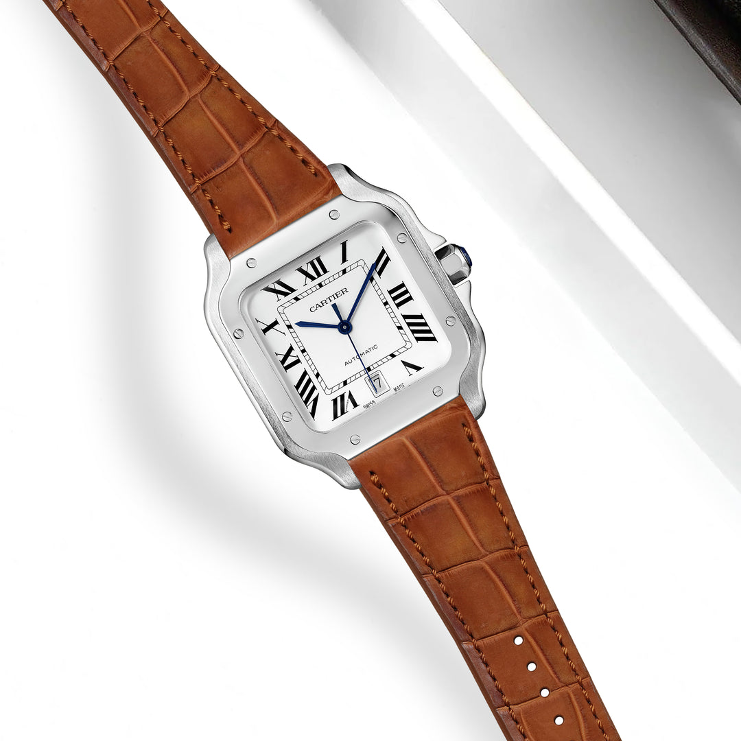 Cartier New Santos Quick Release Straps - Croco Nubuck Caramel