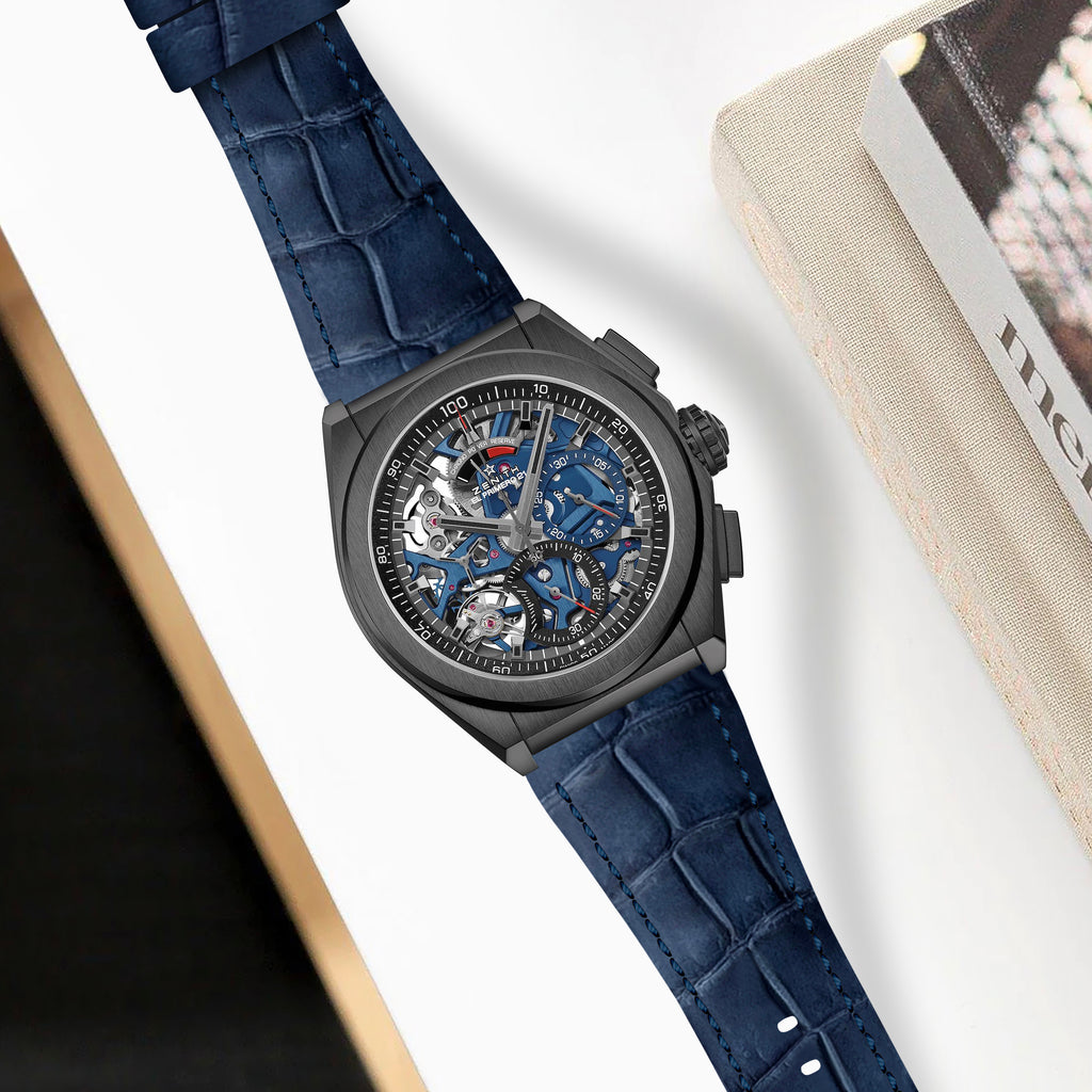 Zenith Defy Straps - Croco Nubuck Navy Blue – Liger Straps