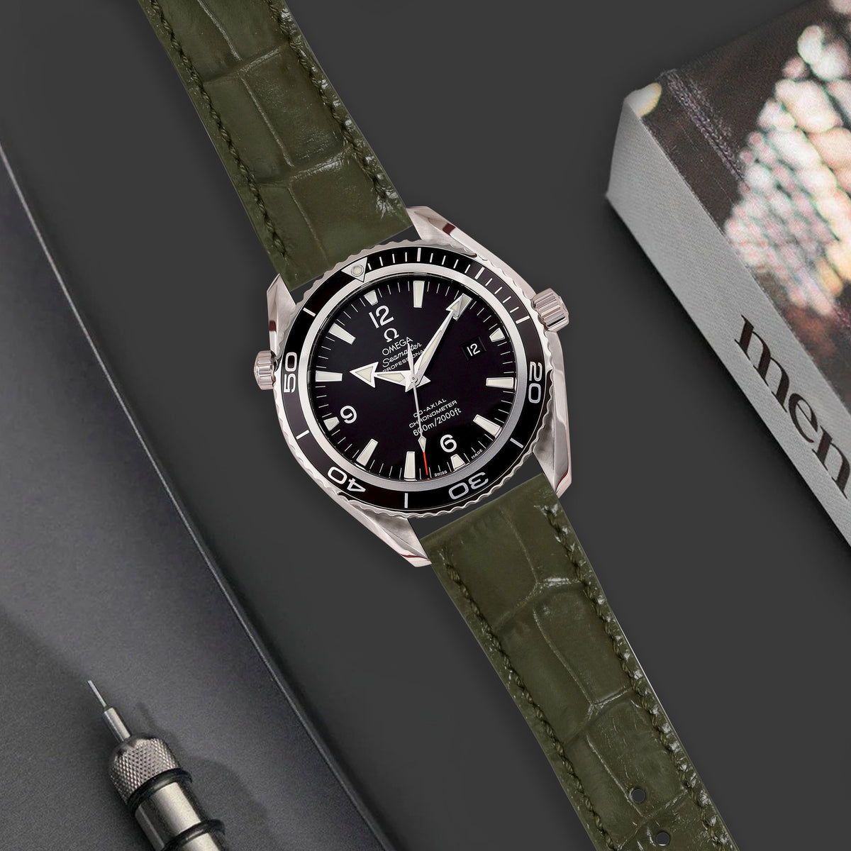 Omega Seamaster Planet Ocean Straps - Croco Vert Olive – Liger Straps