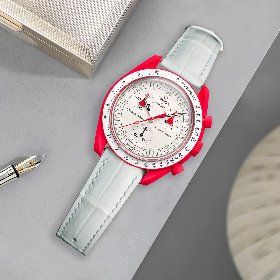 Omega MoonSwatch X Swatch Straps - Croco White – Liger Straps Omega MoonSwatch X Swatch Straps - Croco White – Liger Straps
