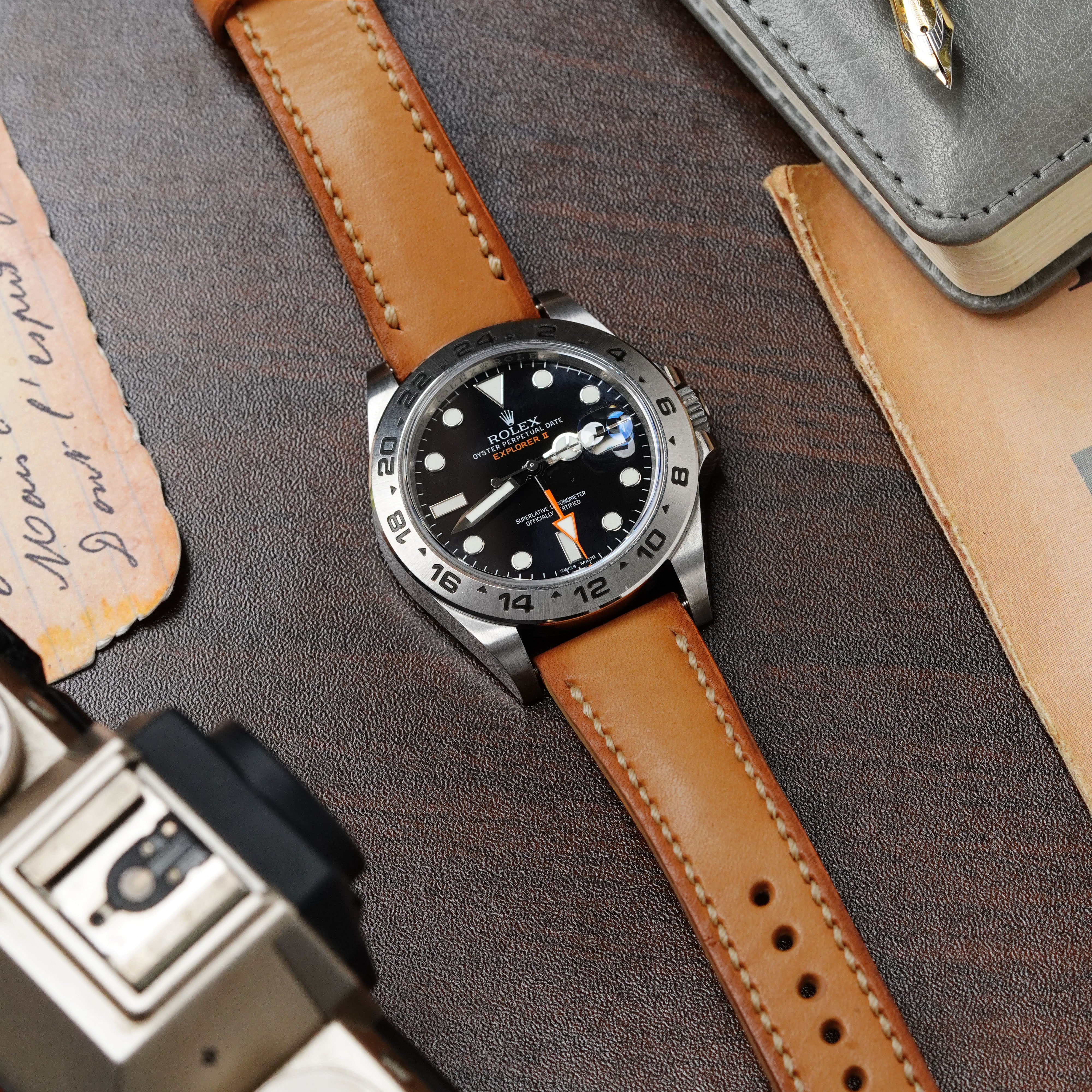 ROLEX ロレックス レザー　ビジネスバッグ　キャメル Rolex Explorer Straps - Dappled Tan – Liger Straps