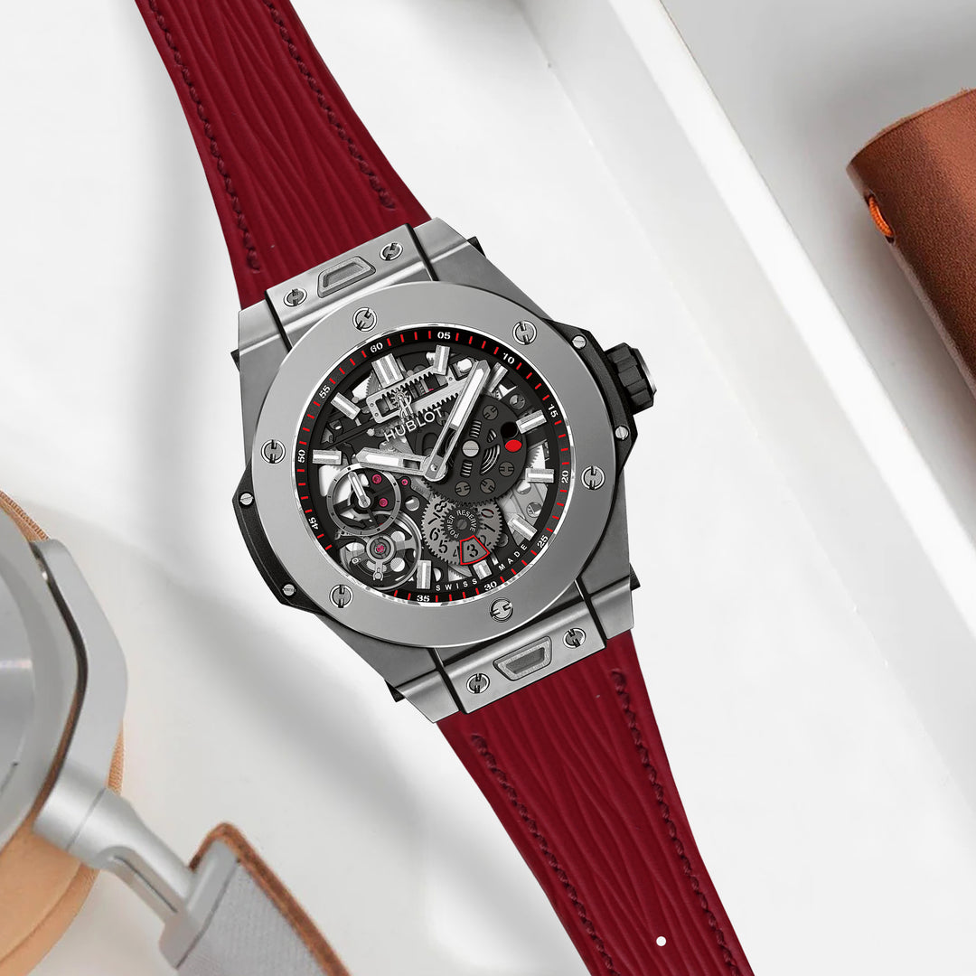 HUBLOT ワンクリック ウニコ用 ウブロベルト レッドステッチカーフレザー 1liger-straps-epi-maroon-