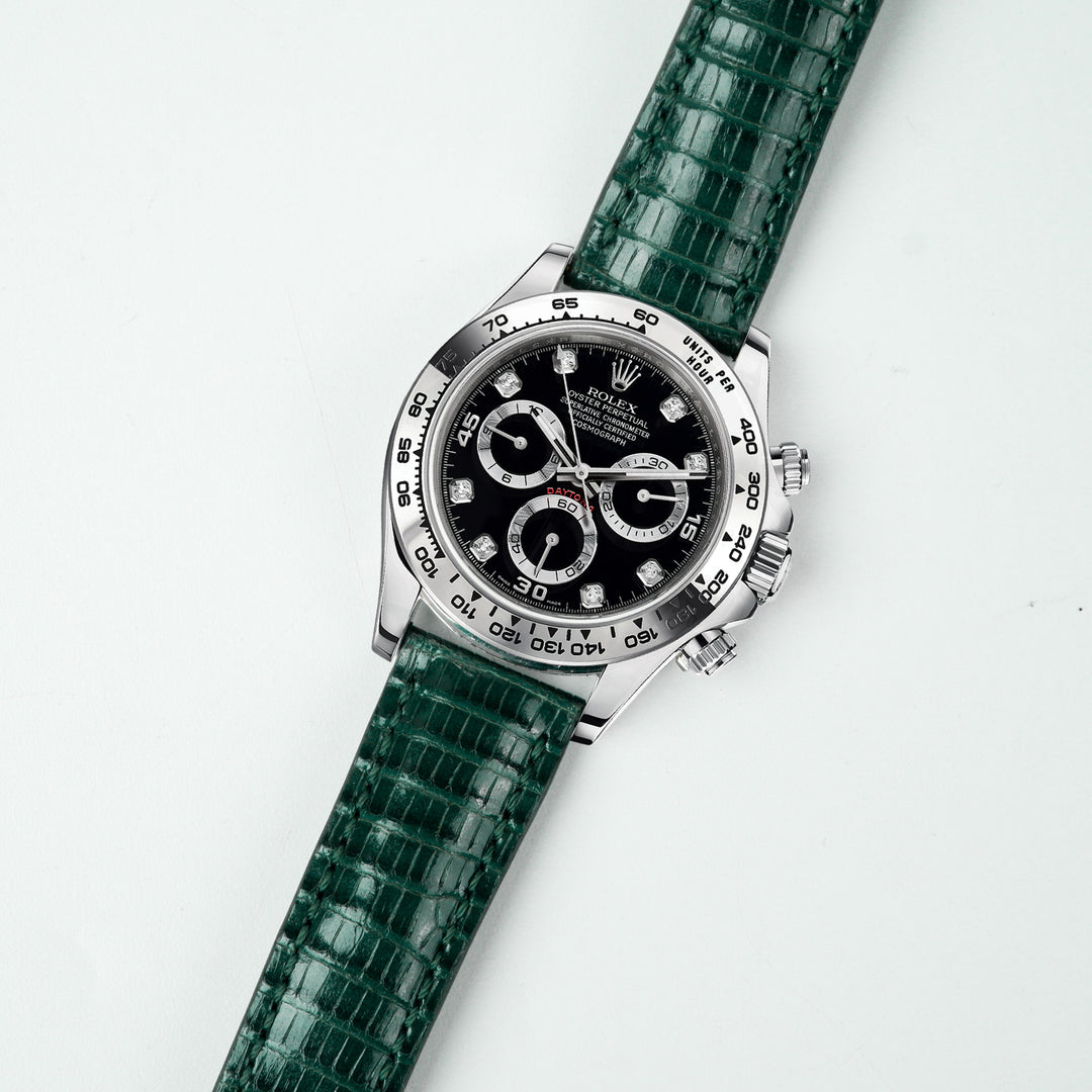 ROLEX DAYTONA クロノグラフ掛時計 Rolex Daytona Straps - Lizard Dark Green – Liger Straps