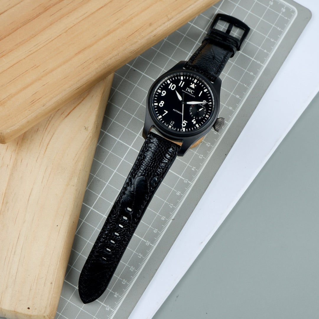 IWC レザーベルト 19mm ブラック　used IWC Pilot Straps - Ostrich Leg Black – Liger Straps