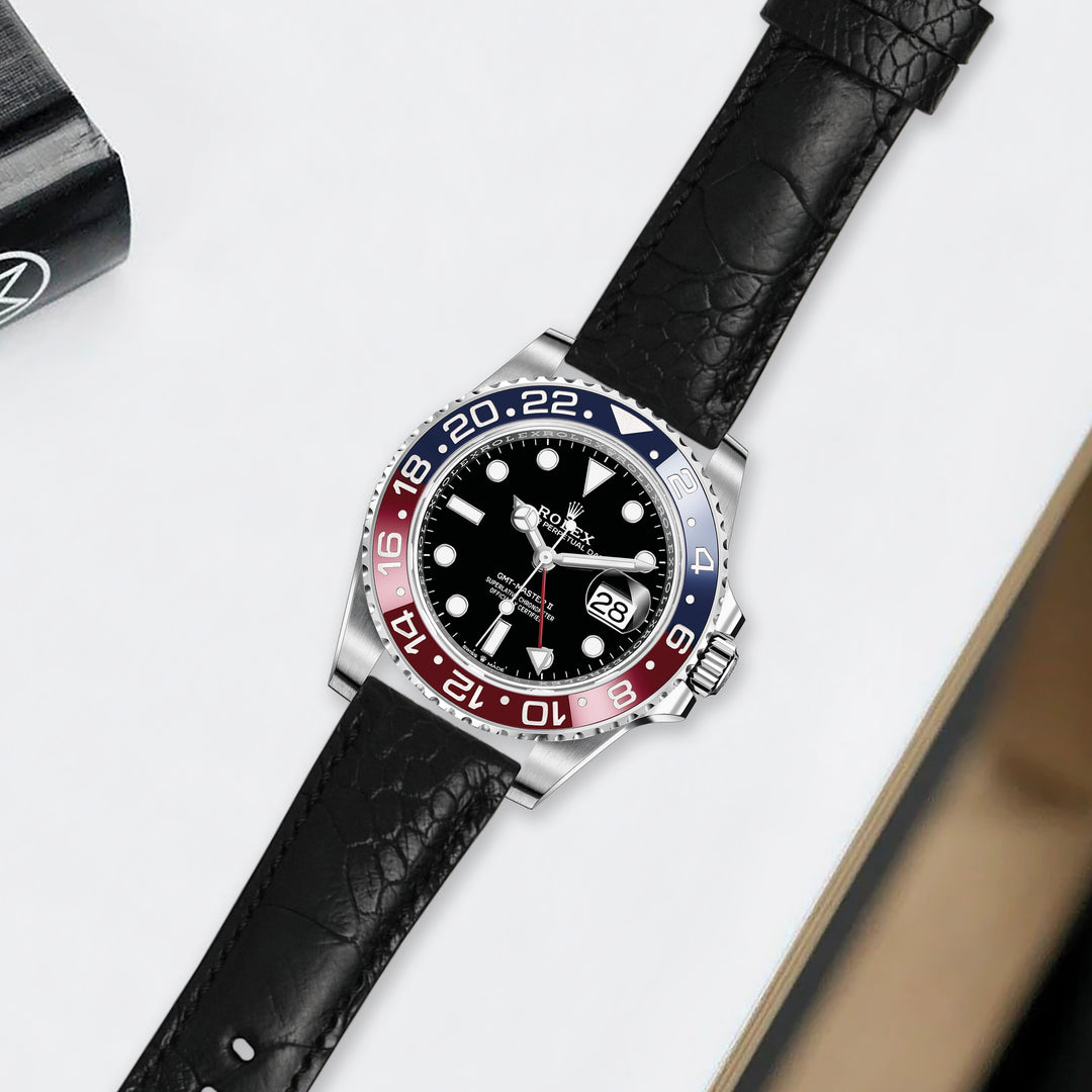王冠★REILAX★GMT★ブラック★赤針★ステンレス ベルト★リラックス Rolex GMT Master II Pepsi Straps - Ostrich Leg Black – Liger Straps