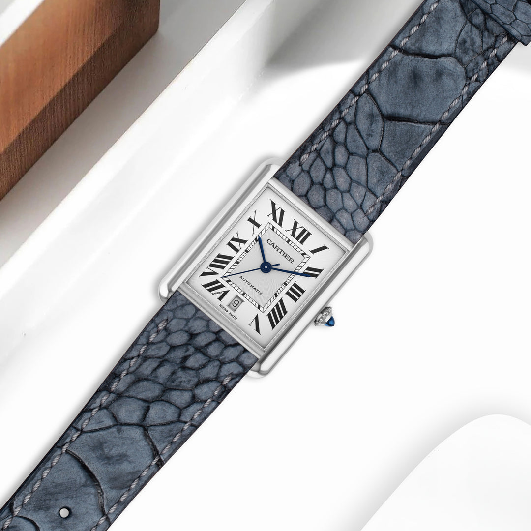 Cartier Tank Straps - Ostrich Leg Nubuck Denim – Liger Straps