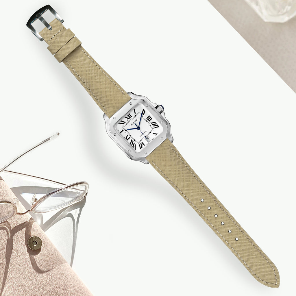 Cartier New Santos Quick Release Straps Saffiano Beige Liger