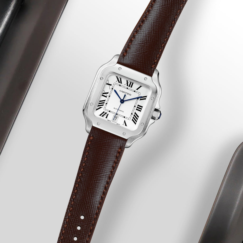 カルティエ　Santos de Cartier ベルト ブラック&ブラウン Cartier New Santos Quick Release Straps - Saffiano Dark Brown