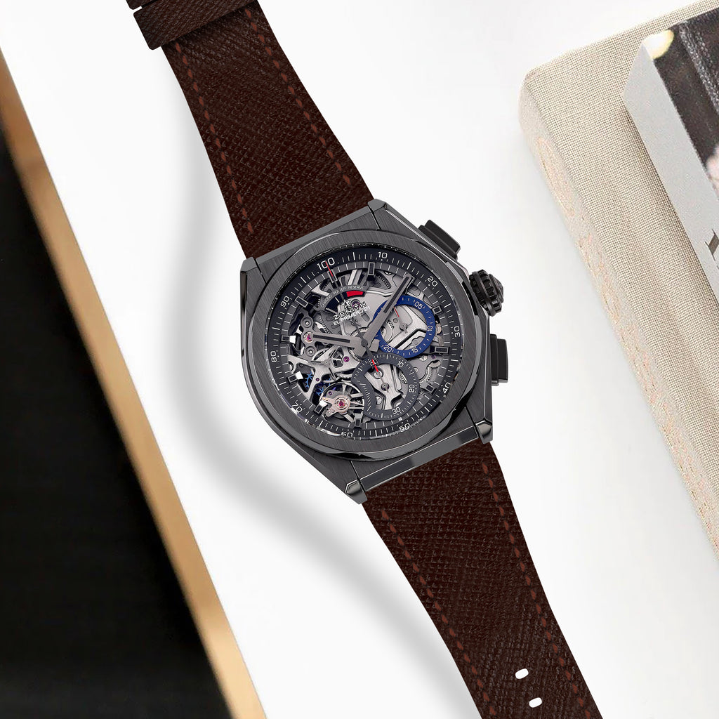 Zenith Defy Straps - Saffiano Dark Brown – Liger Straps