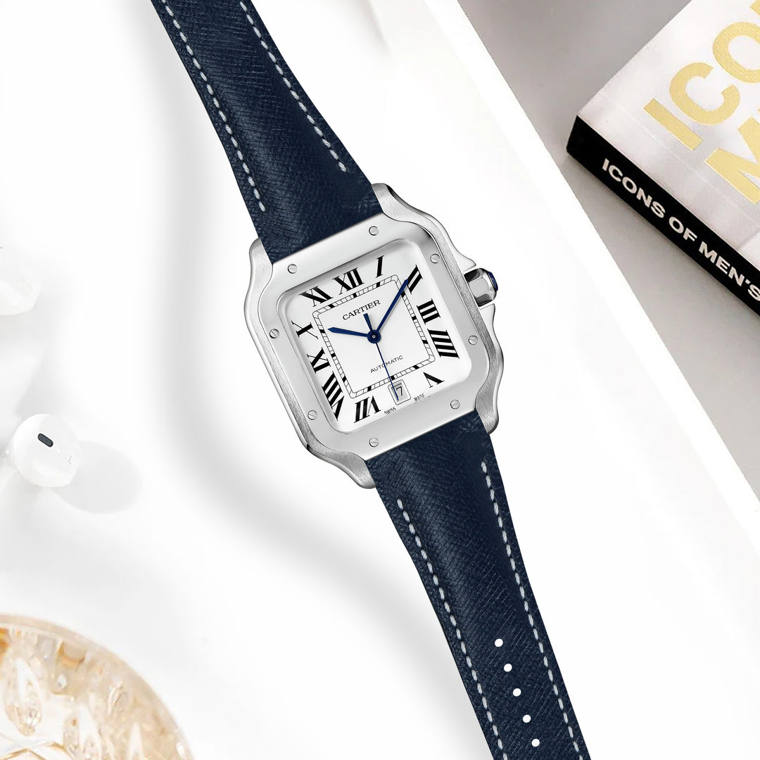 Cartier New Santos Quick Release Straps - Saffiano Navy Blue