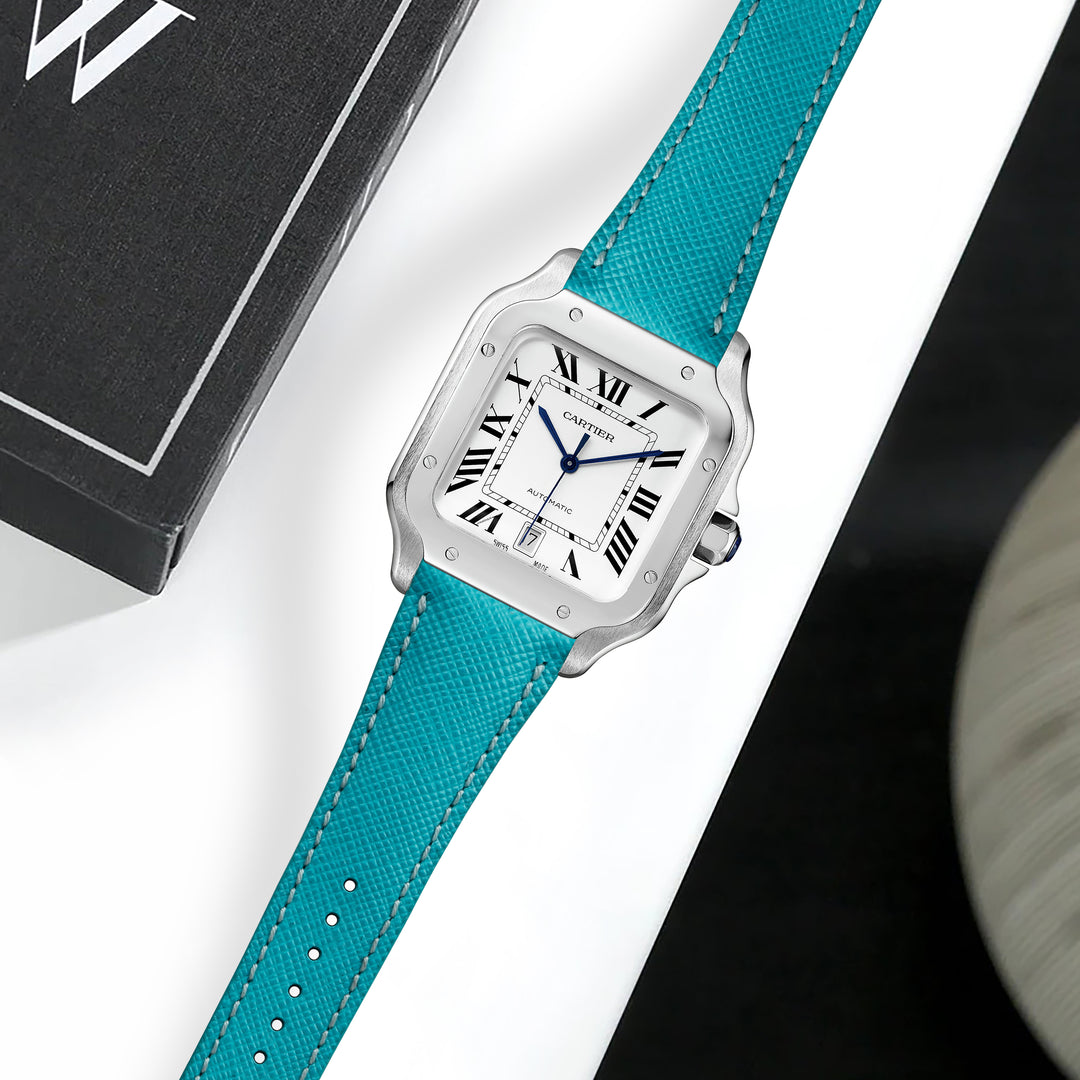 Cartier New Santos Quick Release Straps - Saffiano Tiffany Blue
