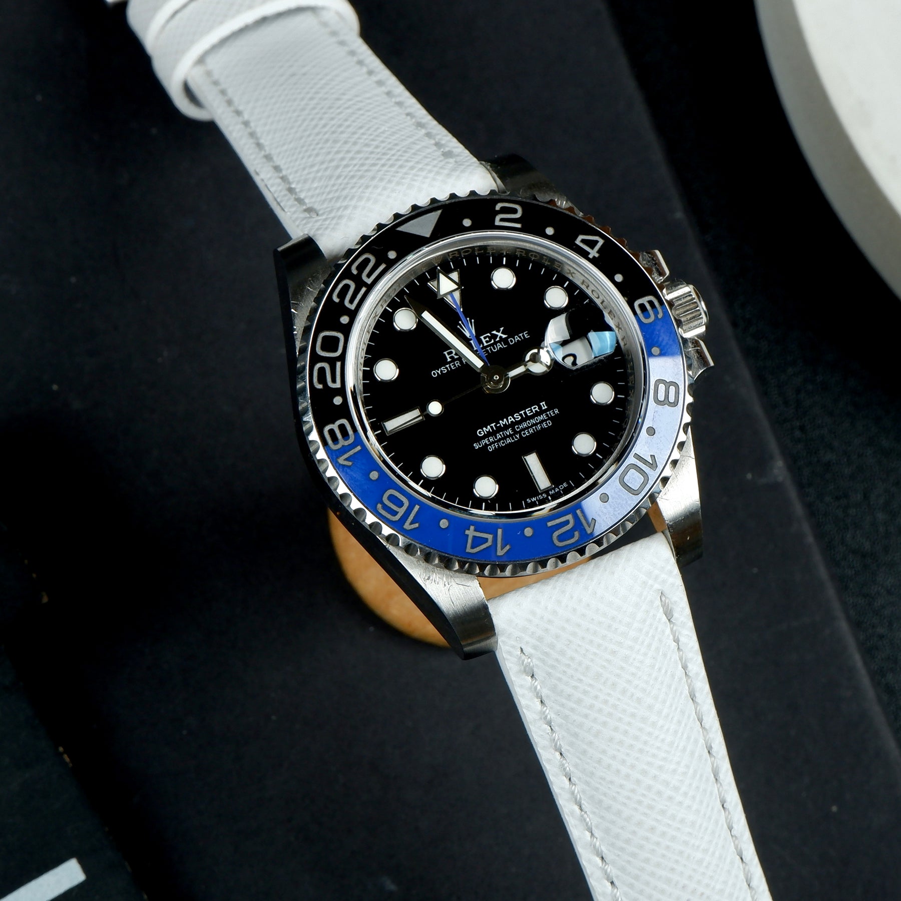 Rolex GMT Master II Batman Straps Saffiano White Liger Straps