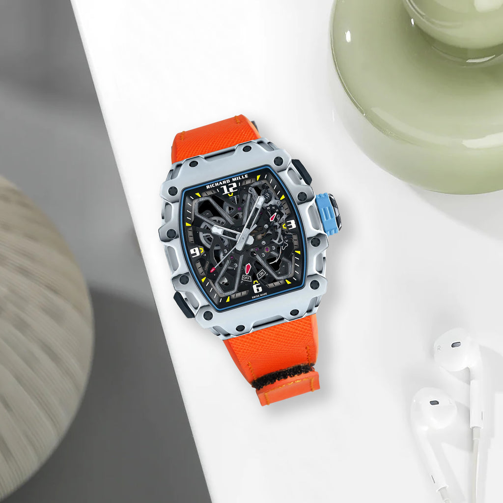Richard Mille Straps - Velcro Saffiano Orange – Liger Straps Richard Mille Straps - Velcro Saffiano Orange – Liger Straps