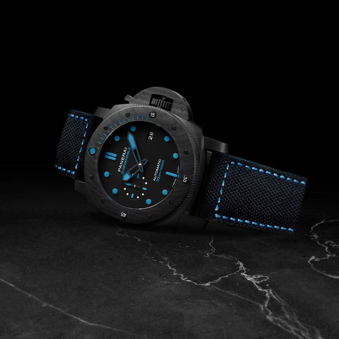 Panerai Submersible Straps - Canvas Black Blue Stitch – Liger Straps