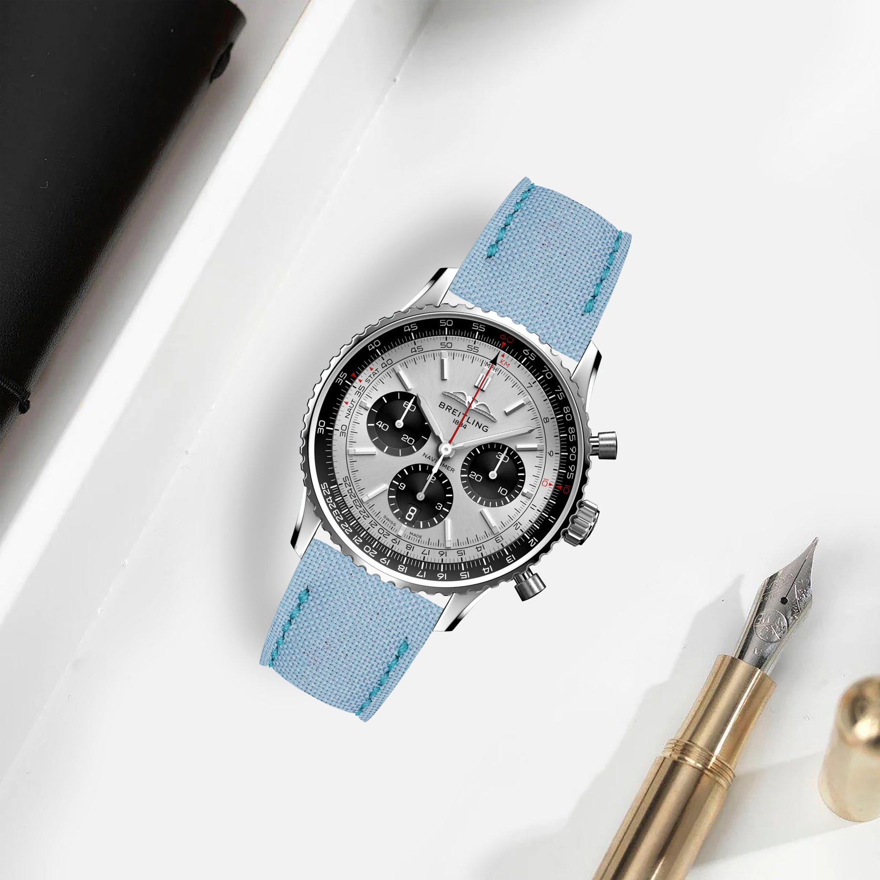 Navitimer Strap Breitling Navitimer Straps - Canvas Sky Blue – Liger Straps