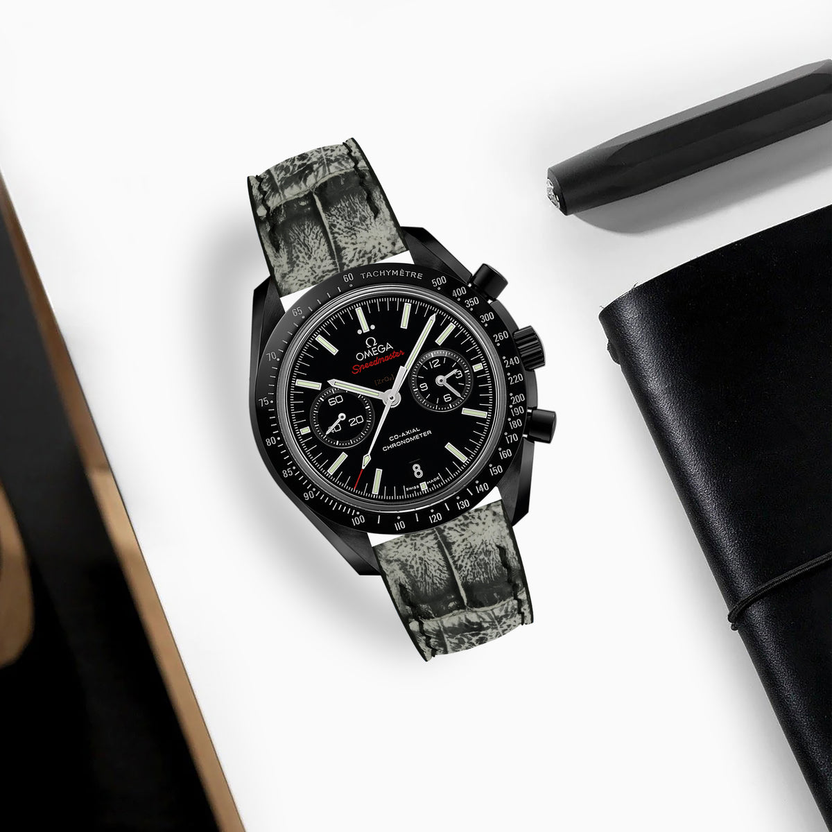 Omega Dark Side Of The Moon Straps - Croco Graphite – Liger Straps