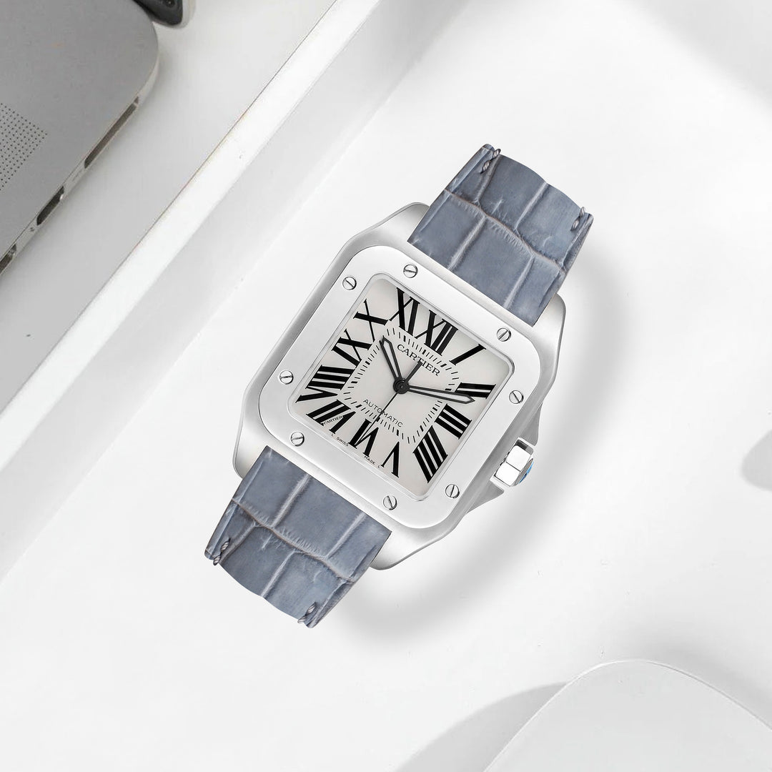 Cartier Santos 100 Straps - Croco Nubuck Grey – Liger Straps