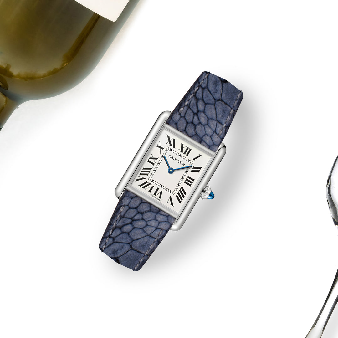 Cartier Tank Straps - Ostrich Leg Nubuck Denim – Liger Straps