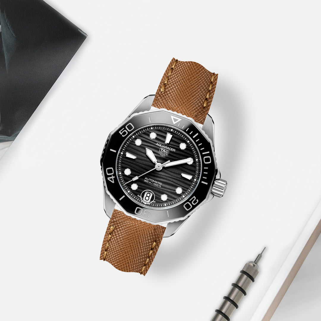 TAG Heuer レザーバングル Tag Heuer Aquaracer Straps - Saffiano Gold – Liger Straps