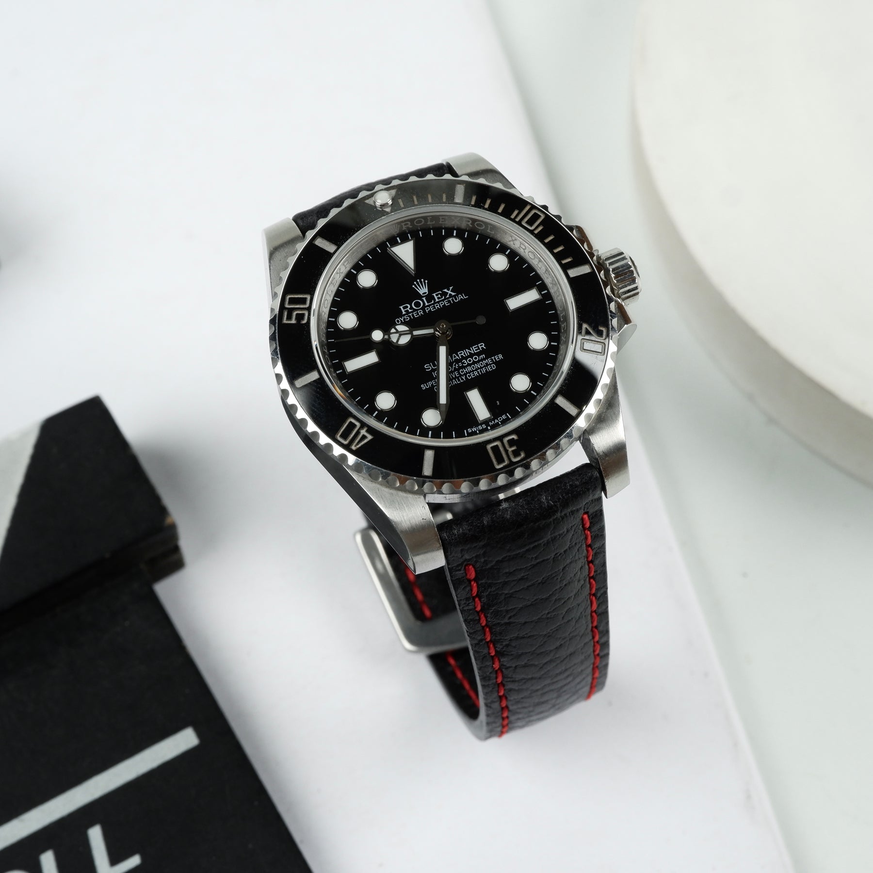 Rolex Submariner Straps Tjakra Black Red Stitch Liger Straps