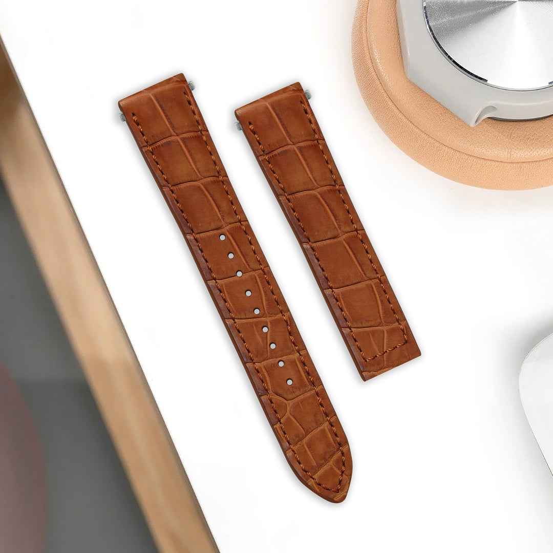 Cartier New Santos Quick Release Straps - Croco Nubuck Caramel