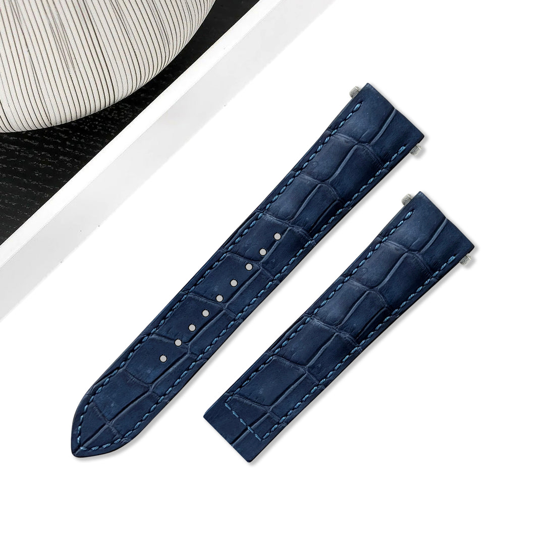 Cartier New Santos Quick Release Straps - Croco Nubuck Navy Blue