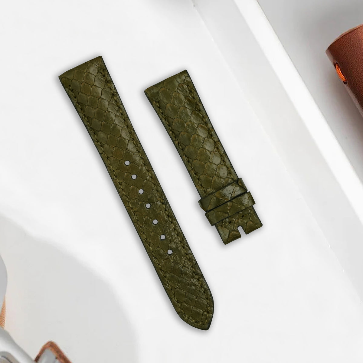 Ready Made 20mm Straps - Python Olive – Liger Straps