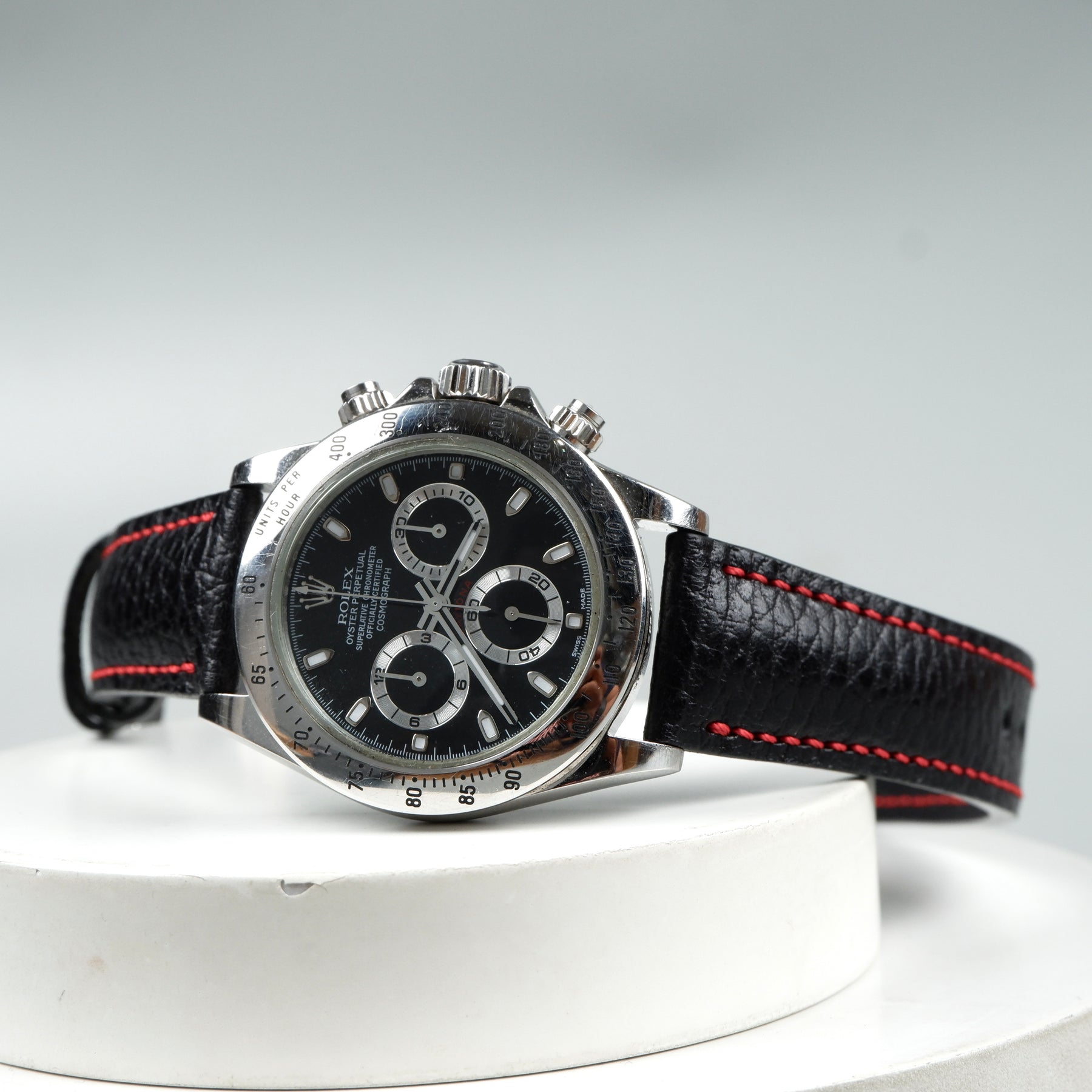 Rolex Daytona Straps Tjakra Black Red Stitch Liger Straps