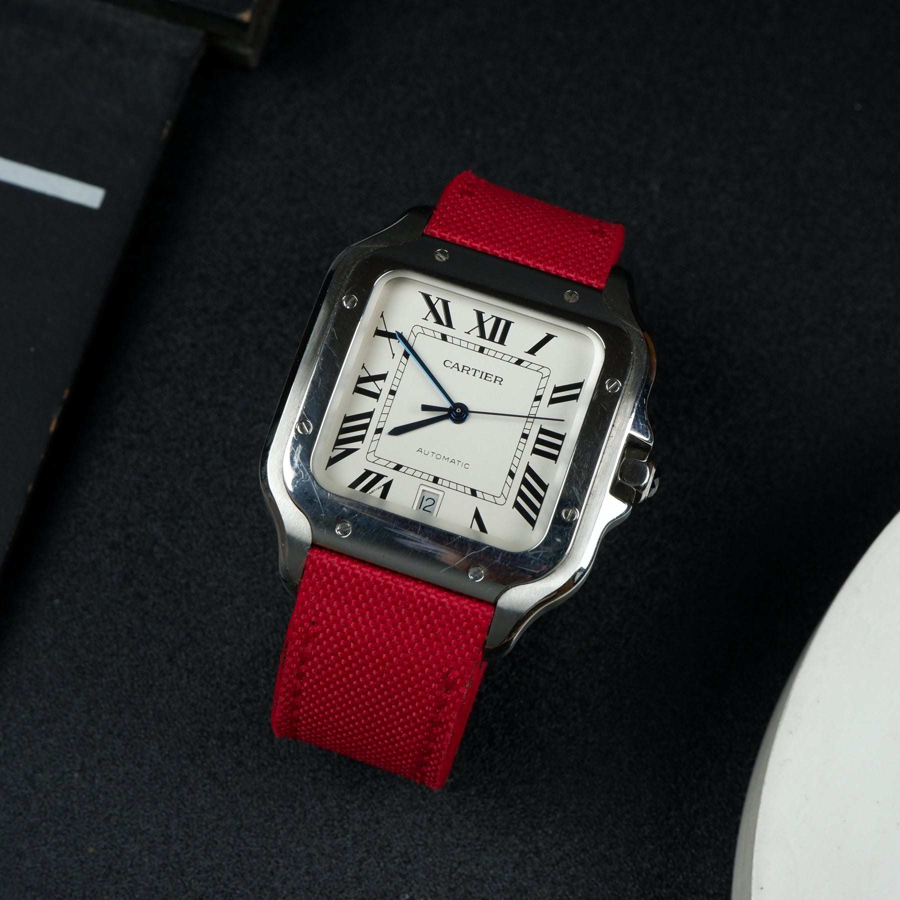 Cartier New Santos Quick Release Straps Velcro Canvas Red Black