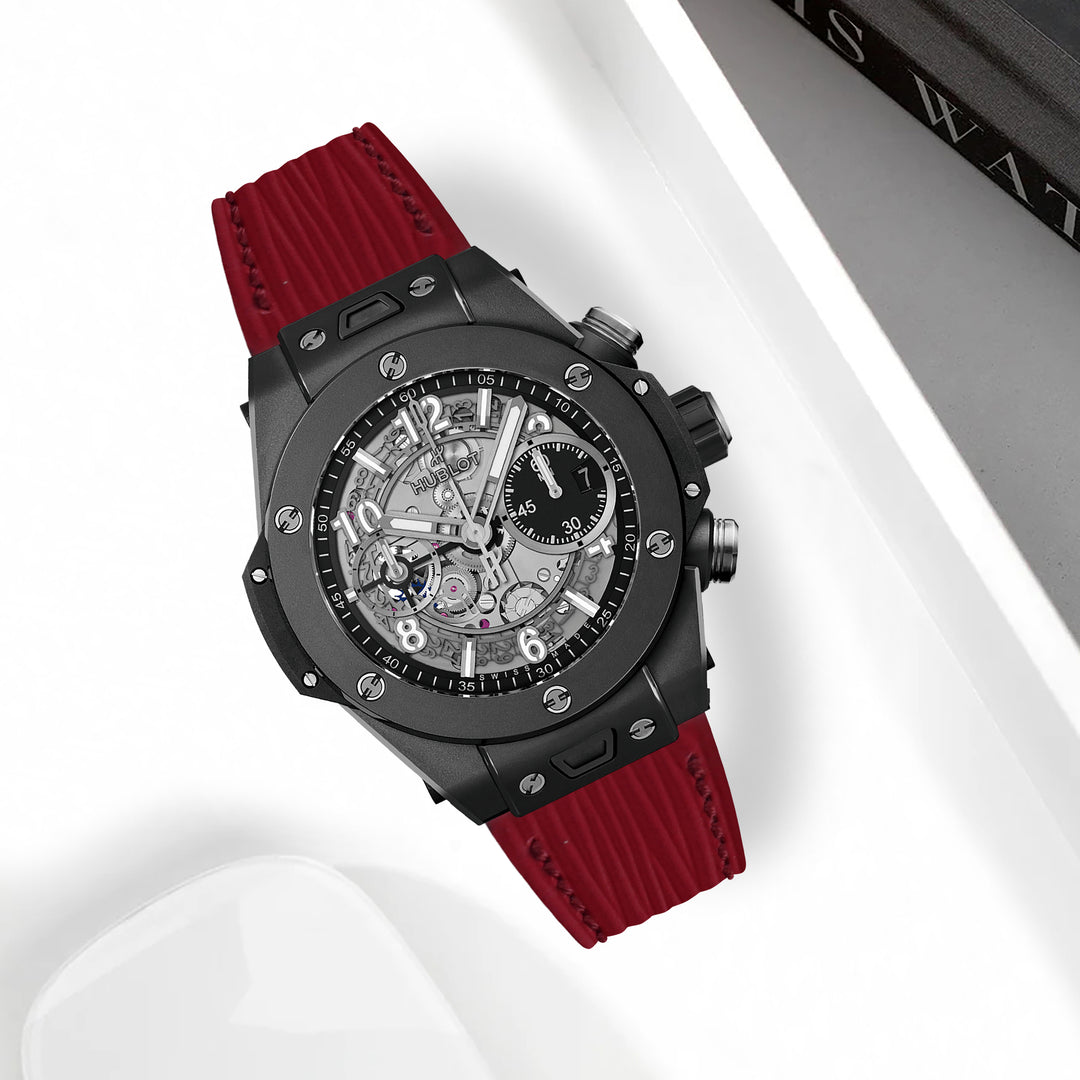 HUBLOT ワンクリック ウニコ用 ウブロベルト レッドステッチカーフレザー Hublot Unico One Click Straps - Epi Maroon – Liger Straps