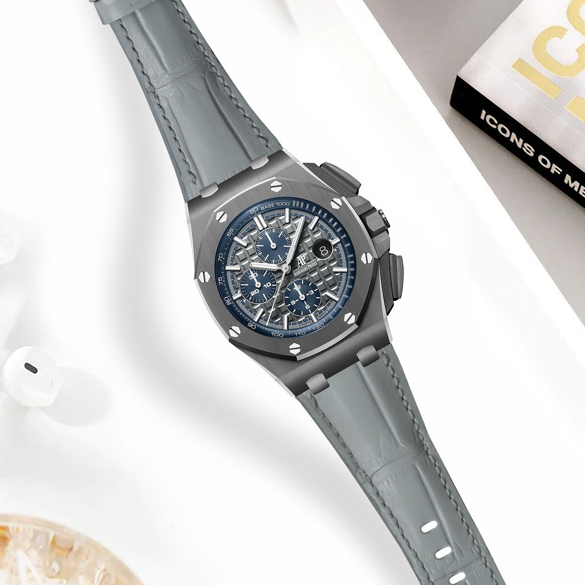 AP ROO 44mm Straps - AP Croco Light Grey – Liger Straps