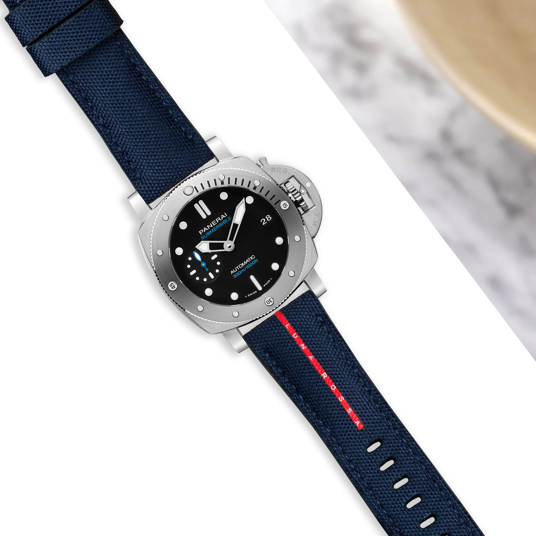 純正　PANERAI　パネライ　ルナロッサブルーストラップ　MXE0Q5ZK Panerai Luna Rossa Blue Strap 24/22 | US Panerai Official