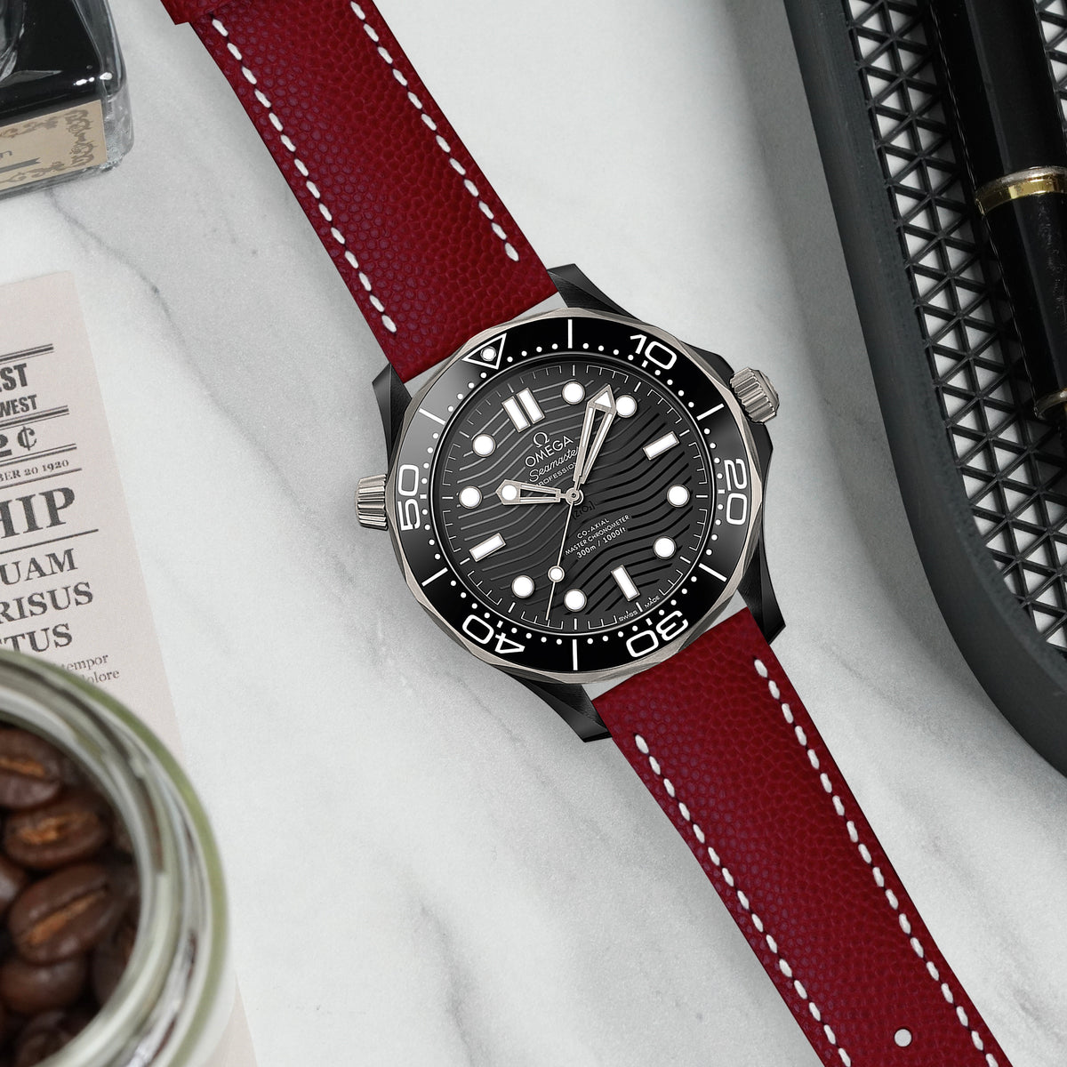Omega Seamaster 300m Straps - Caviar Red – Liger Straps