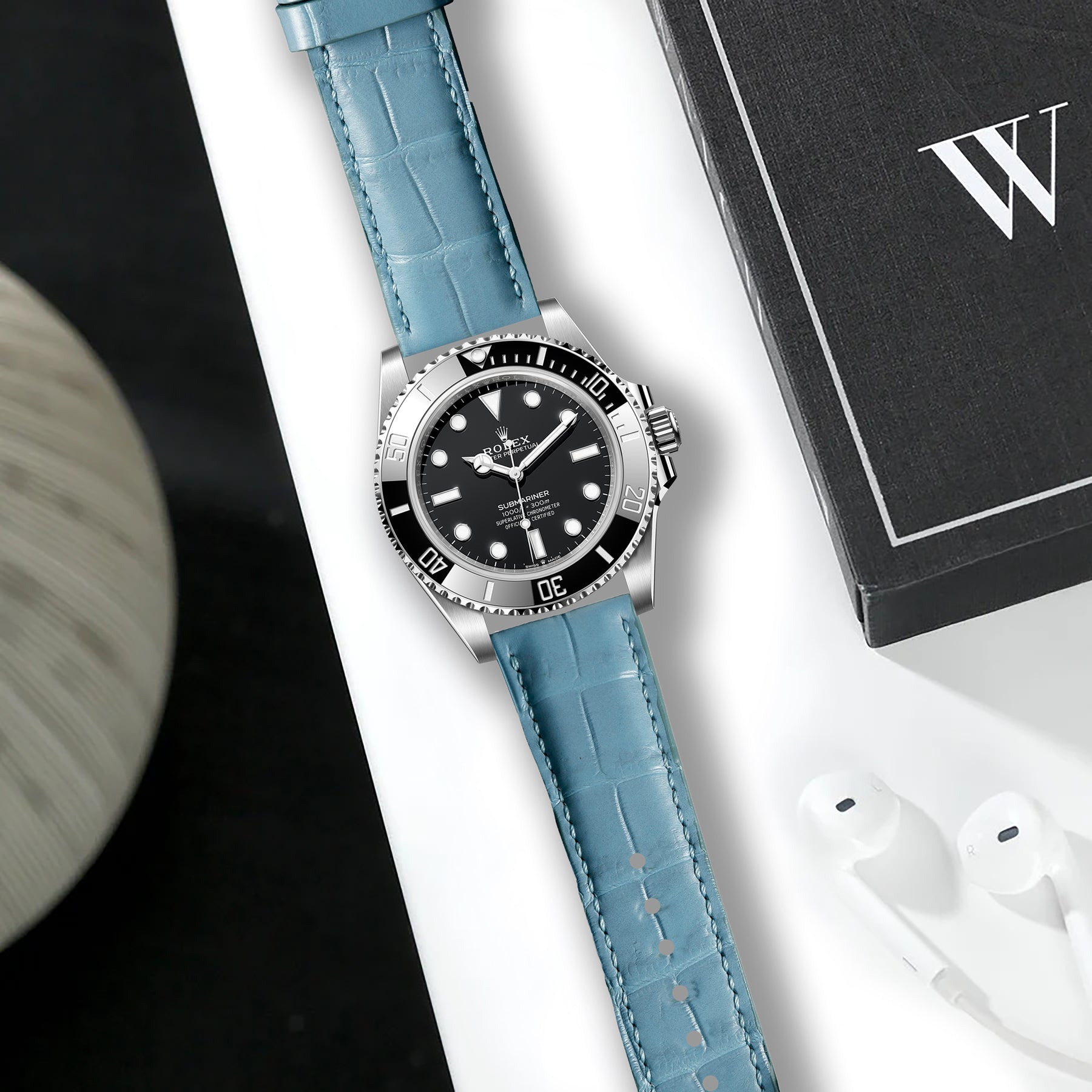 Rolex Submariner Straps Croco Aqua Blue Liger Straps