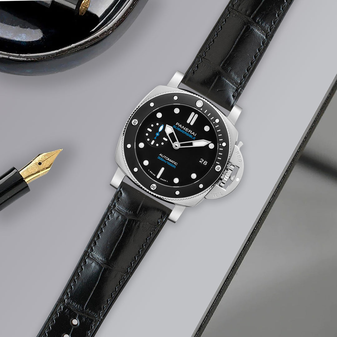 【新品未使用】PANERAI クロコダイルレザー ストラップ 黒 Sサイズ liger-straps-croco-black-