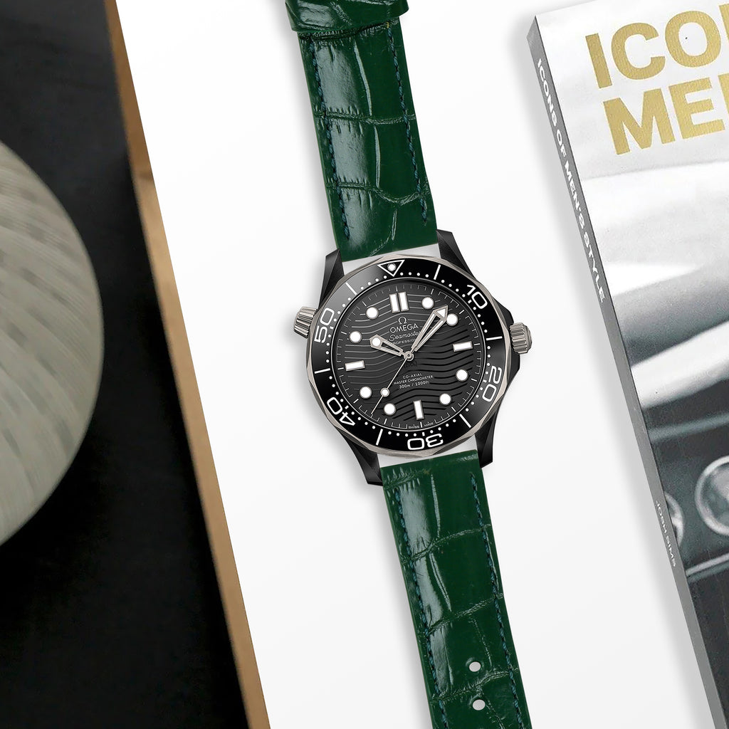 Omega Seamaster Diver 300m Straps Croco Bottle Green – Liger Straps