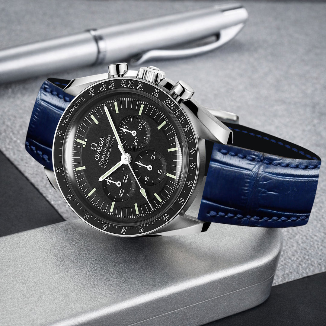 OMEGA オメガ　ネイビー クロコダイル　レザーベルト 20mm 濃紺 Omega Speedmaster Moonwatch Straps - Croco Navy Blue – Liger Straps