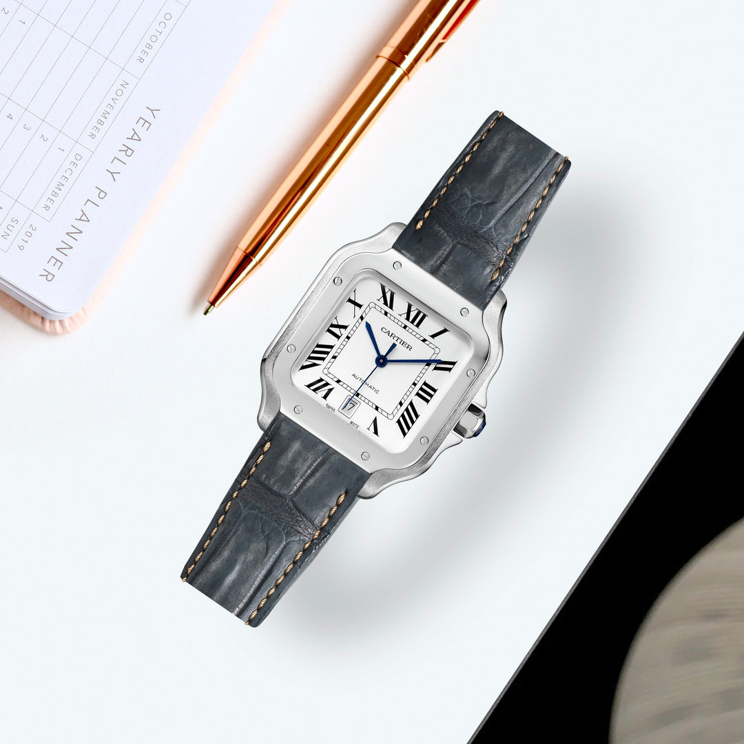 Cartier New Santos Quick Release Straps Croco Nubuck Anthracite