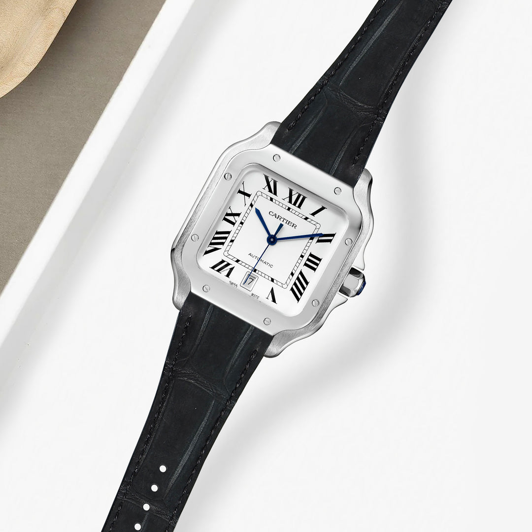 Cartier New Santos Quick Release Straps - Croco Nubuck Black