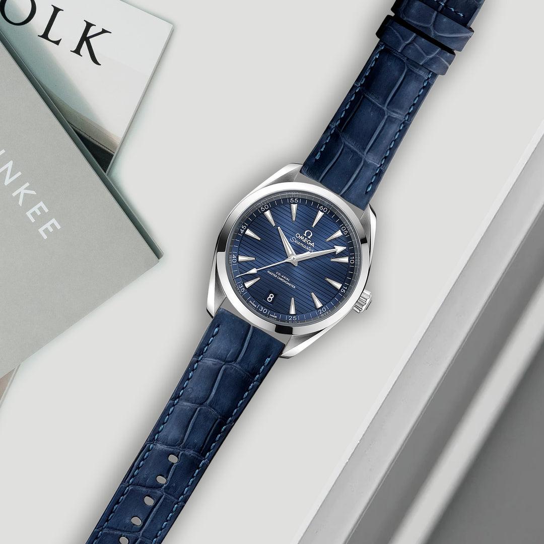 Omega Seamaster Aqua Terra Straps - Croco Nubuck Navy Blue – Liger
