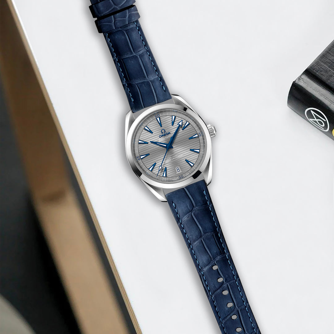 Omega Seamaster Aqua Terra Straps - Croco Nubuck Navy Blue – Liger