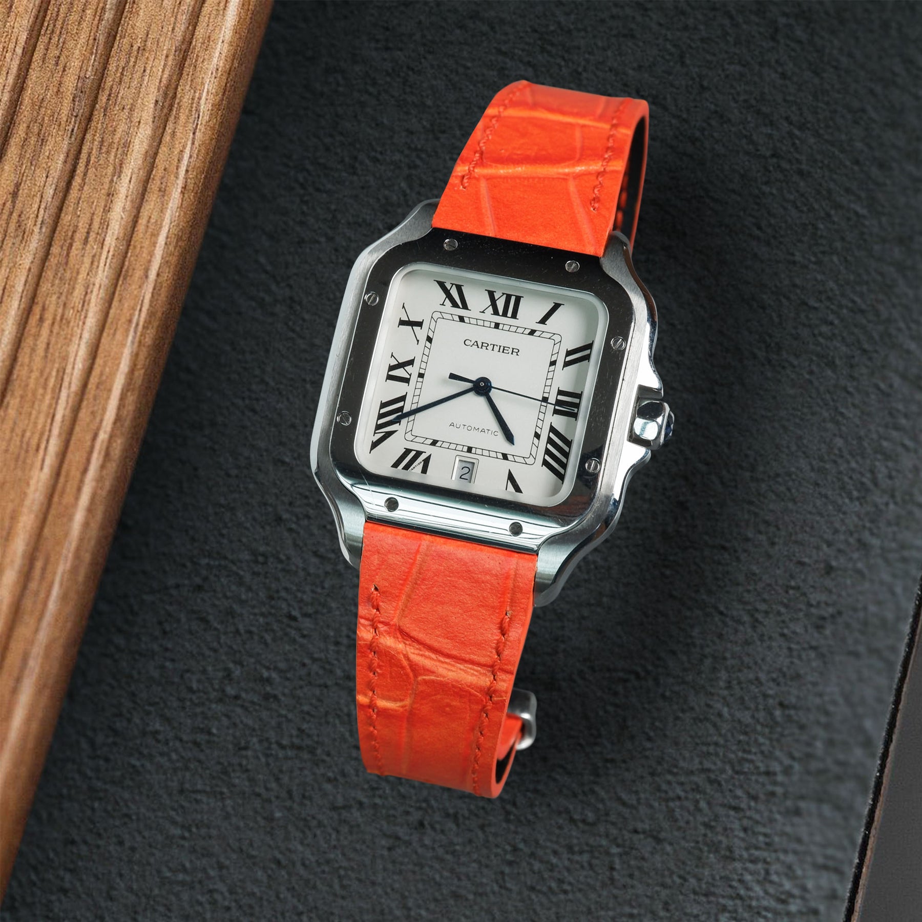 Cartier New Santos Quick Release Straps Croco Orange