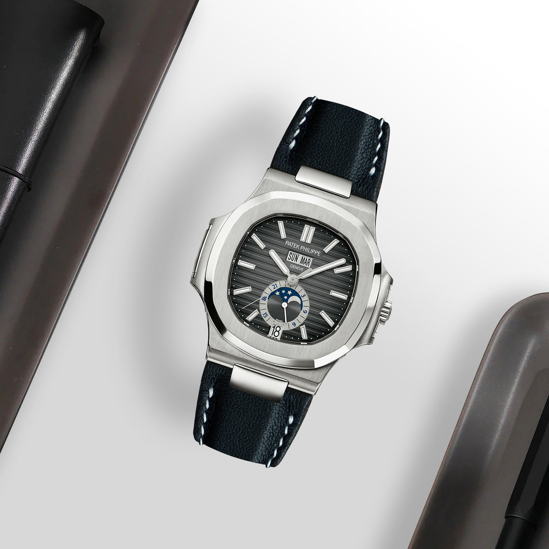 未使用　Patek Philippe ブラック レザーストラップ 36531: Patek Philippe 18mm Black Alligator Strap with 18k