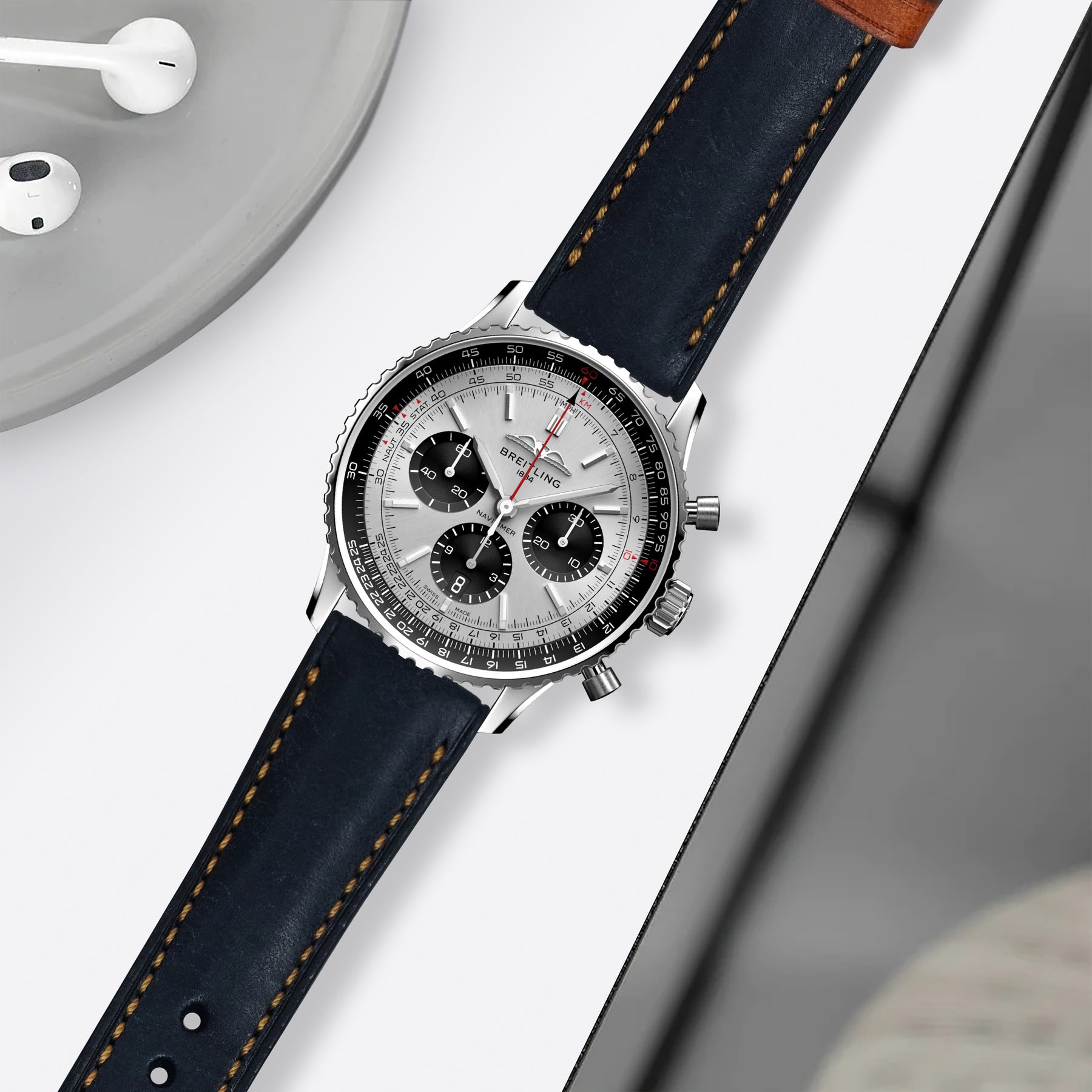 Navitimer Strap Breitling Navitimer Straps - Diablo Navy Blue Patina Stitch – Liger Straps