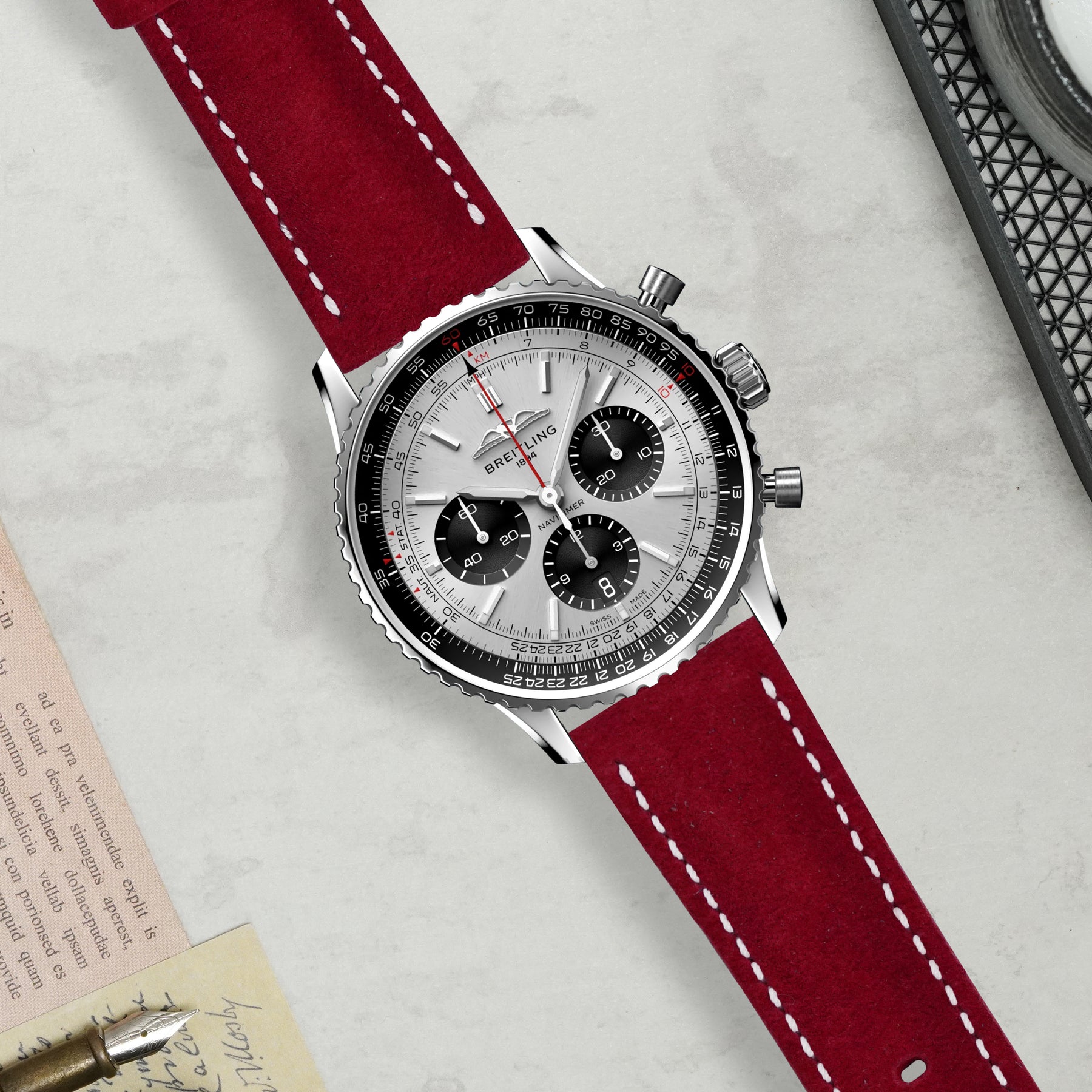 Navitimer Strap Breitling Navitimer Straps - Suede Red – Liger Straps