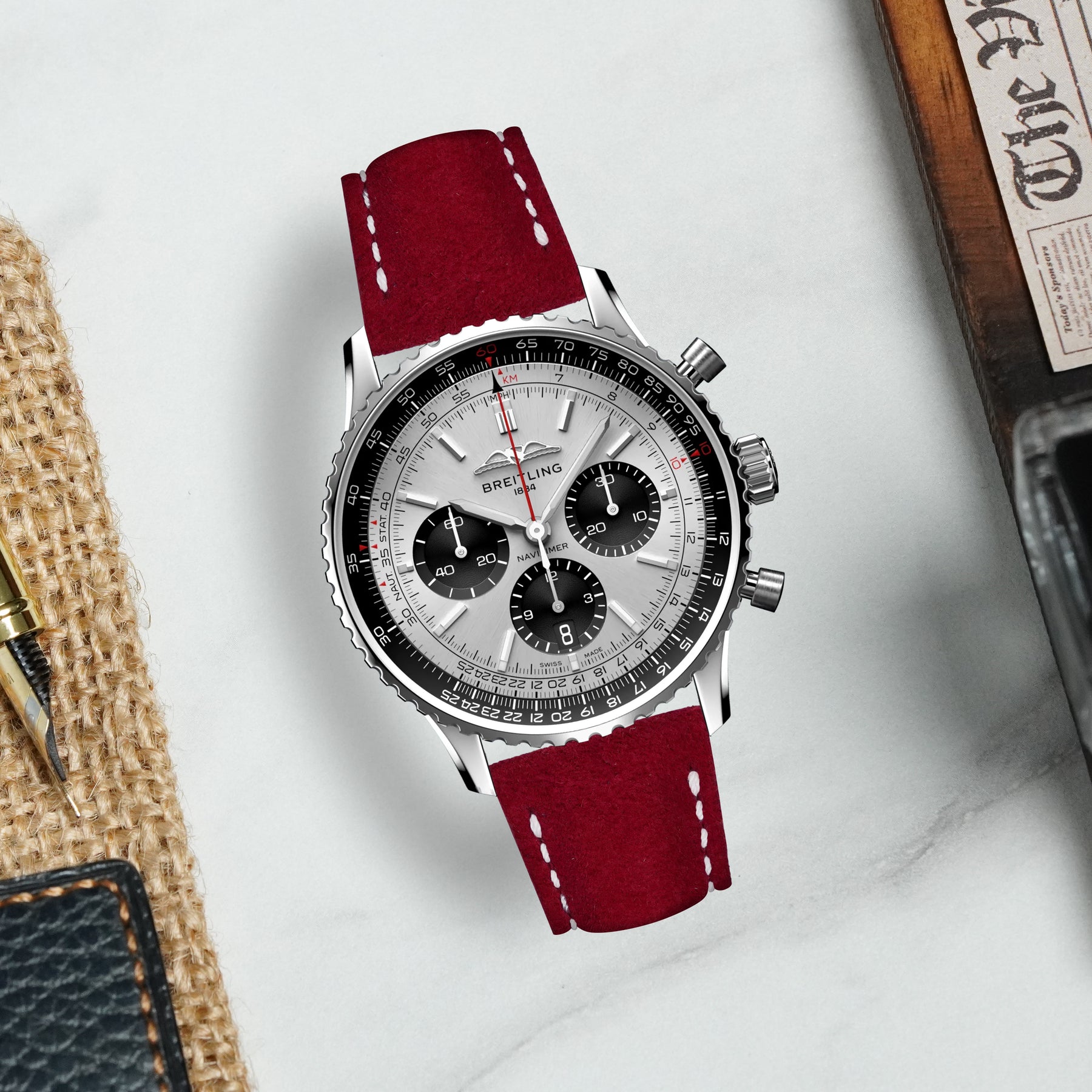 Navitimer Strap Breitling Navitimer Straps - Suede Red – Liger Straps